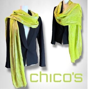 Chico's Vibrant Green Scarf with Silver Accents 20” x 80”
